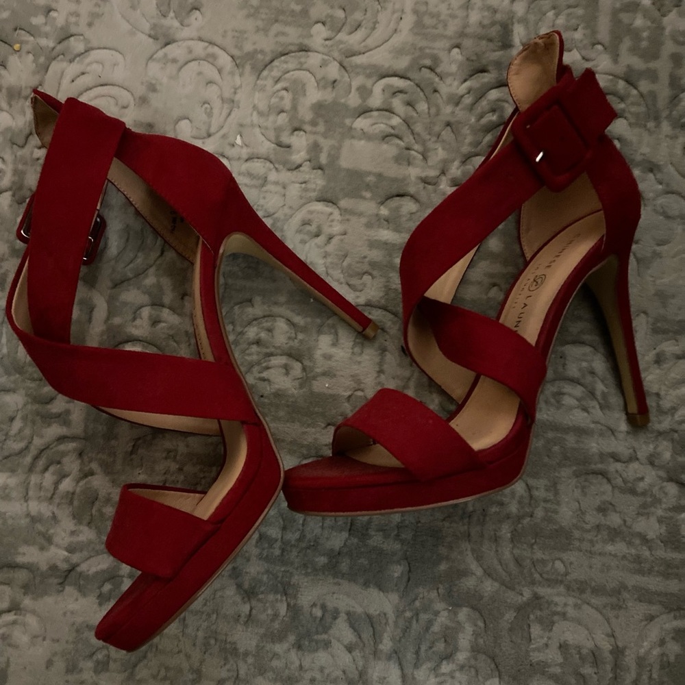 Woman red heel, straps, stiletto